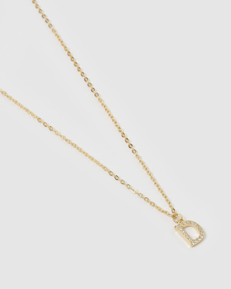 Izoa Crystal Letter D Necklace Gold