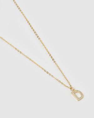 Izoa Crystal Letter D Necklace Gold