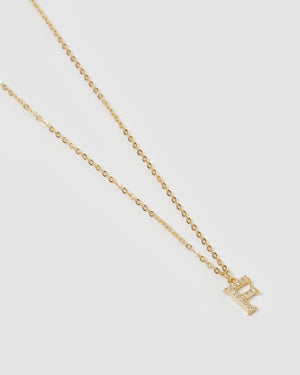 Izoa Crystal Letter F Necklace Gold