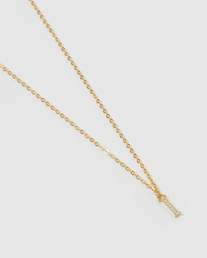 Izoa Crystal Letter I Necklace Gold