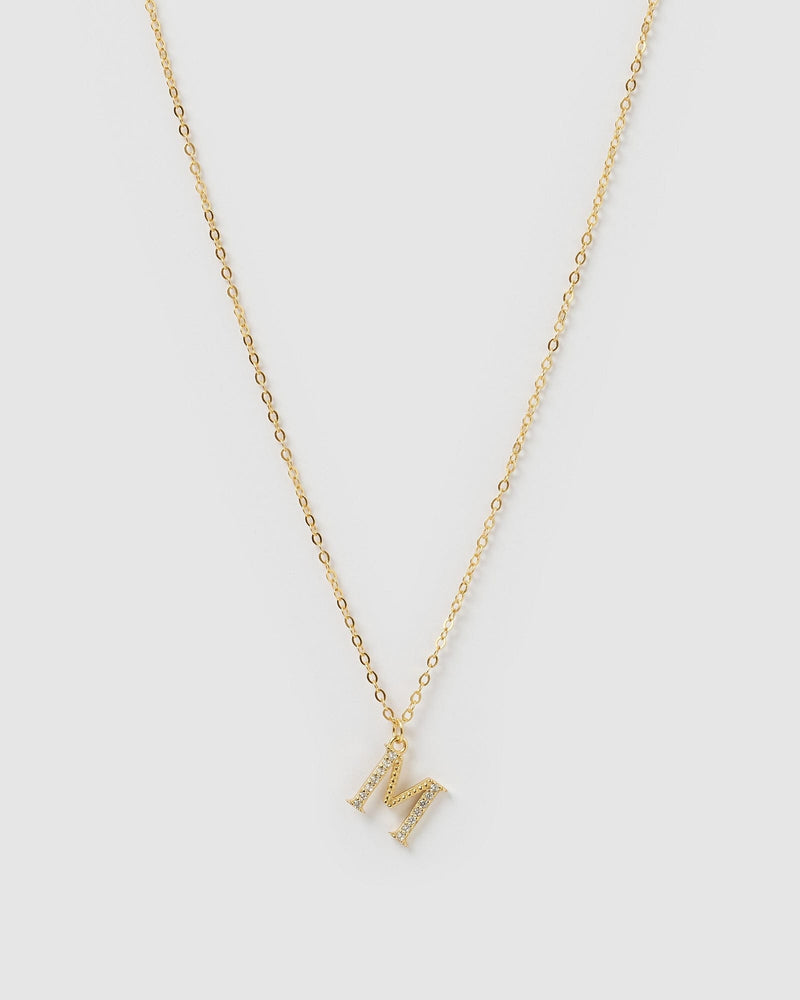 Izoa Crystal Letter M Necklace Gold