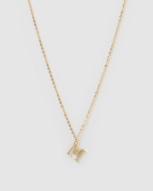 Izoa Crystal Letter M Necklace Gold