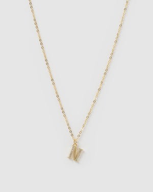 Izoa Crystal Letter N Necklace Gold