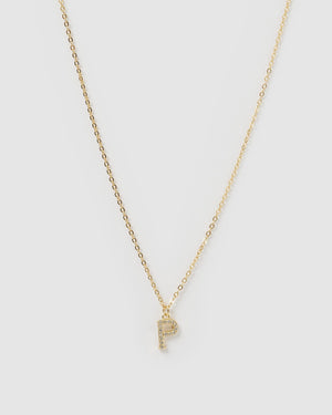 Izoa Crystal Letter P Necklace Gold