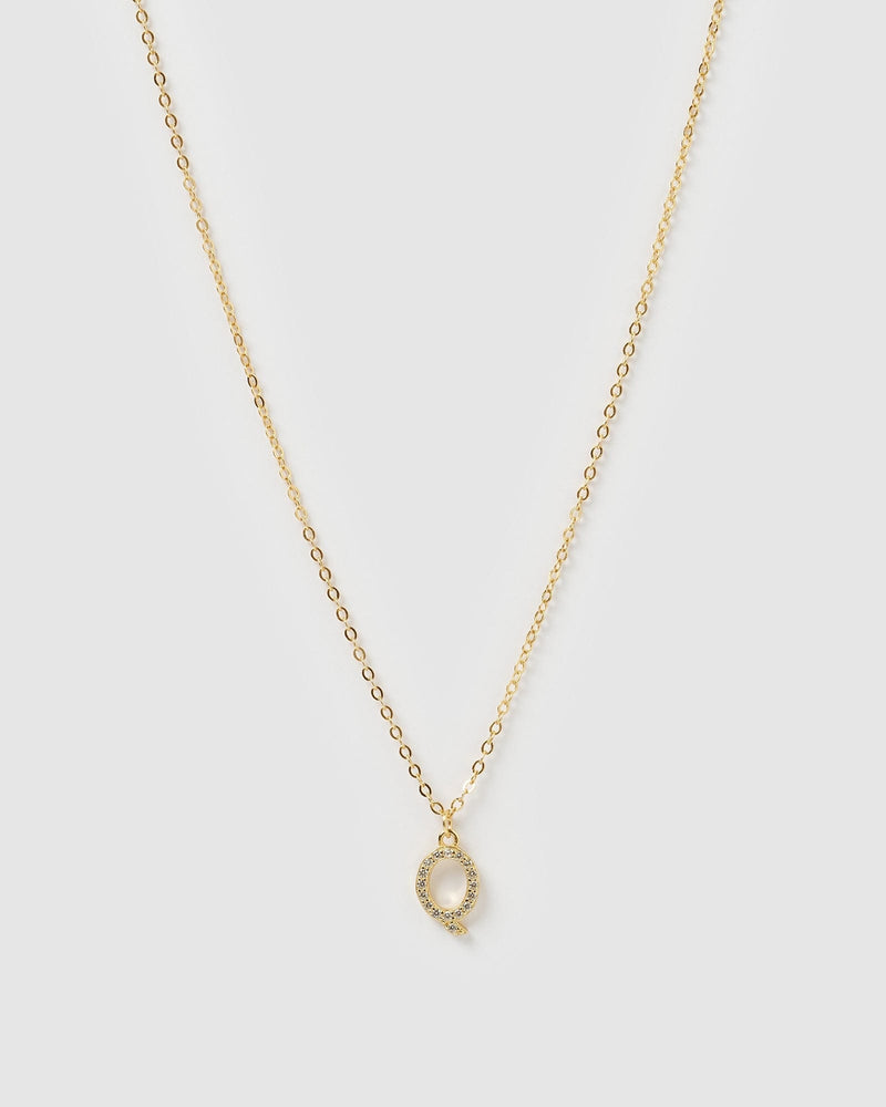 Izoa Crystal Letter Q Necklace Gold