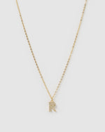 Izoa Crystal Letter R Necklace Gold