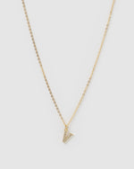 Izoa Crystal Letter V Necklace Gold