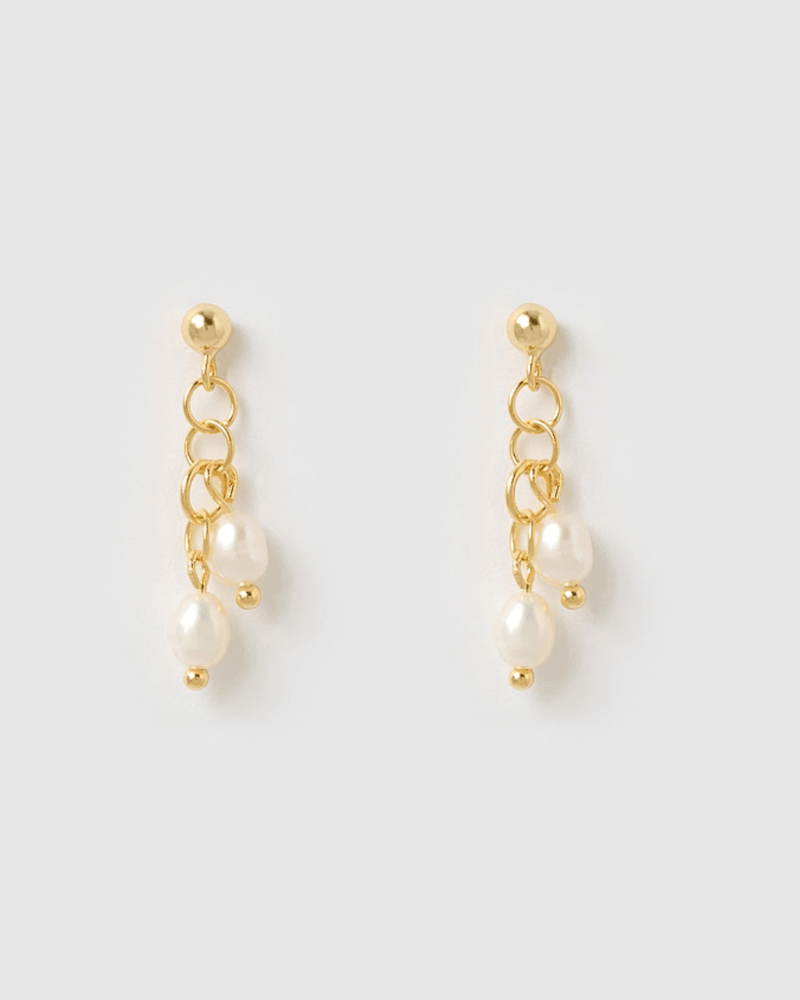 Izoa Elsa Drop Earrings Gold Freshwater Pearl