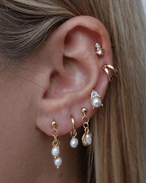 Izoa Elsa Drop Earrings Gold Freshwater Pearl