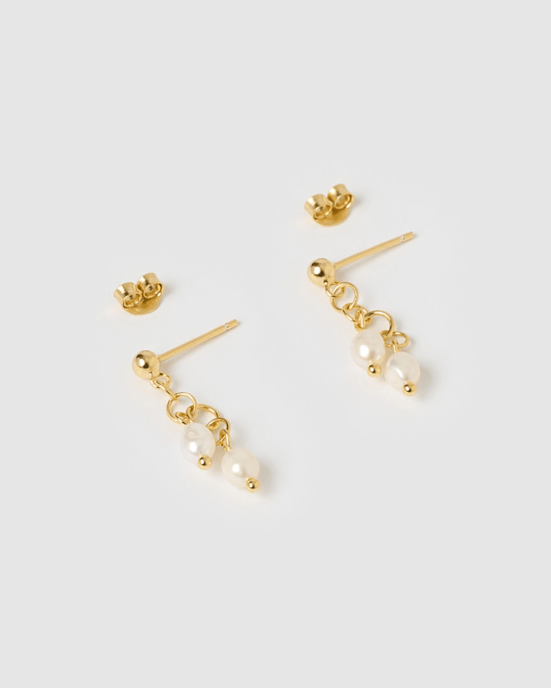 Izoa Elsa Drop Earrings Gold Freshwater Pearl