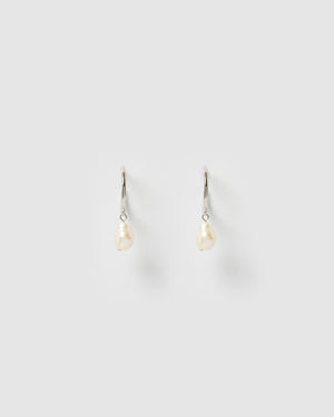 Izoa Enlighten Mini Hoop Earrings Silver Freshwater Pearl