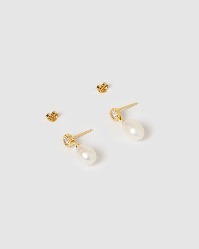 Izoa Everlee Earrings Gold Pearl