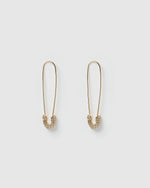 Izoa Justice Safety Pin Earrings Gold Crystal