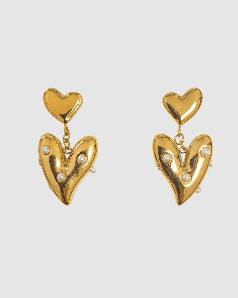 Izoa Kate Heart Drop Stud Earrings Gold