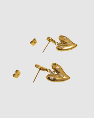 Izoa Kate Heart Drop Stud Earrings Gold