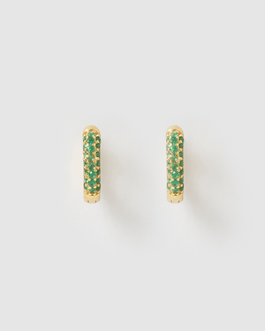 Izoa Kaylee Huggie Earrings Gold Green