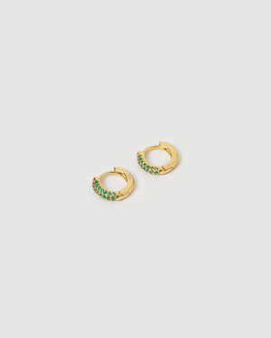 Izoa Kaylee Huggie Earrings Gold Green