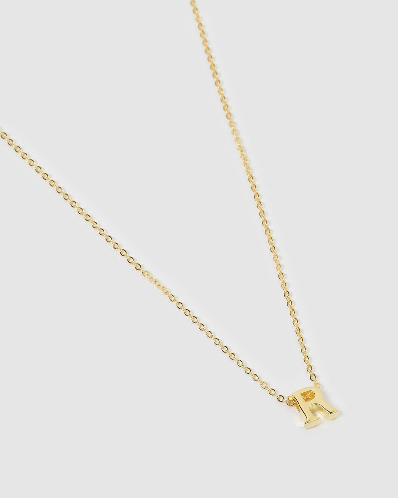 Izoa Kids Alphabet Letter R Necklace Gold