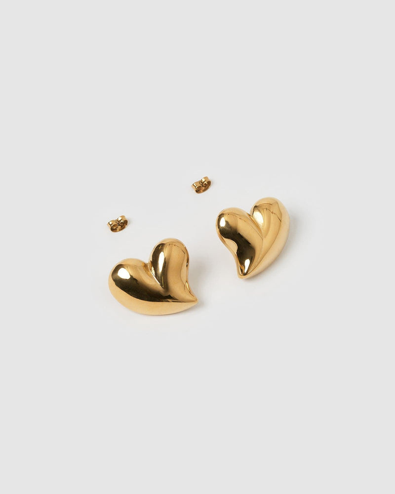 Izoa Layla Heart Stud Earrings Gold