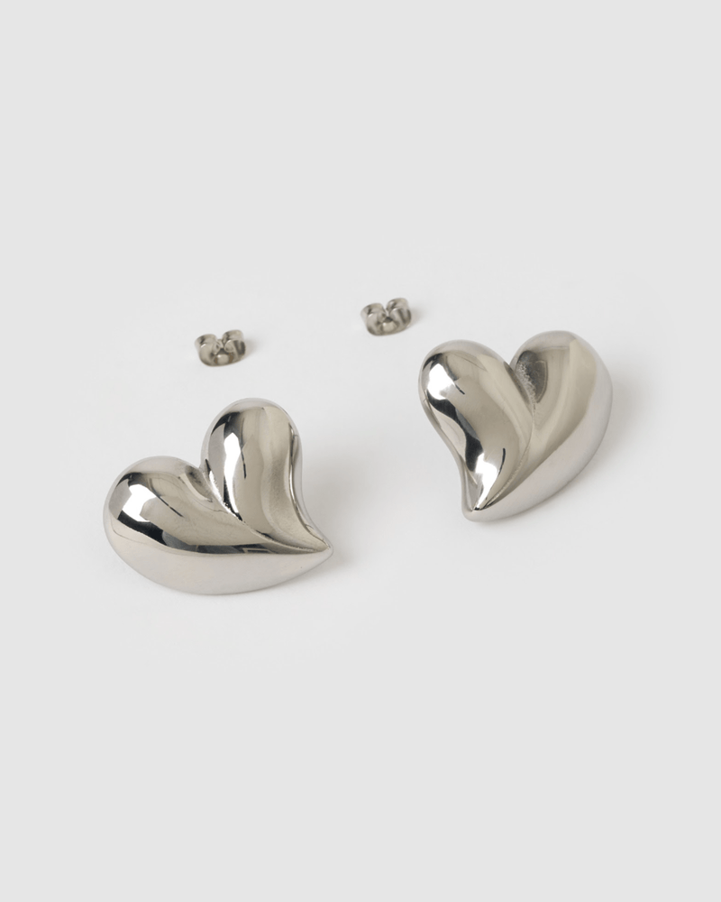 Izoa Layla Heart Stud Earrings Silver