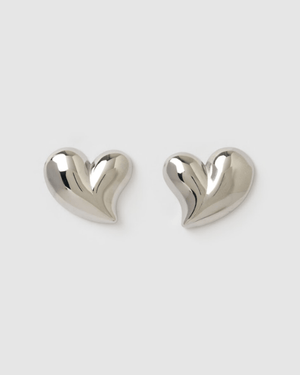 Izoa Layla Heart Stud Earrings Silver