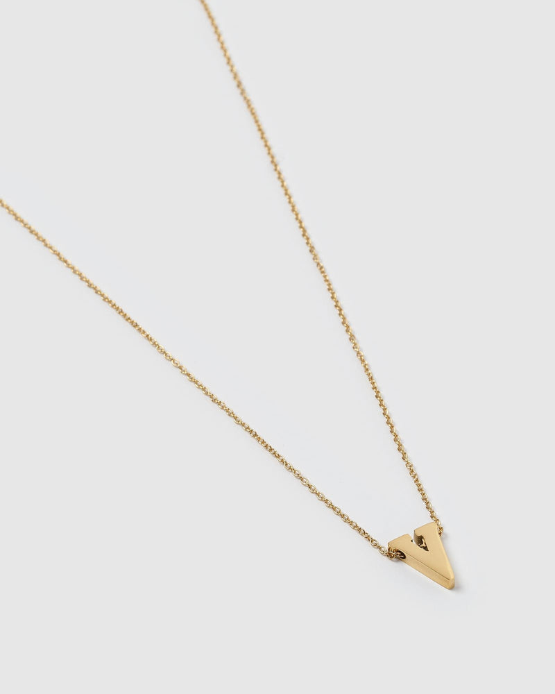 Izoa Alphabet Letter V Necklace Gold