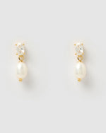 Izoa Millie Earrings Gold Clear Freshwater Pearl