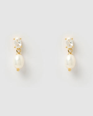 Izoa Millie Earrings Gold Clear Freshwater Pearl