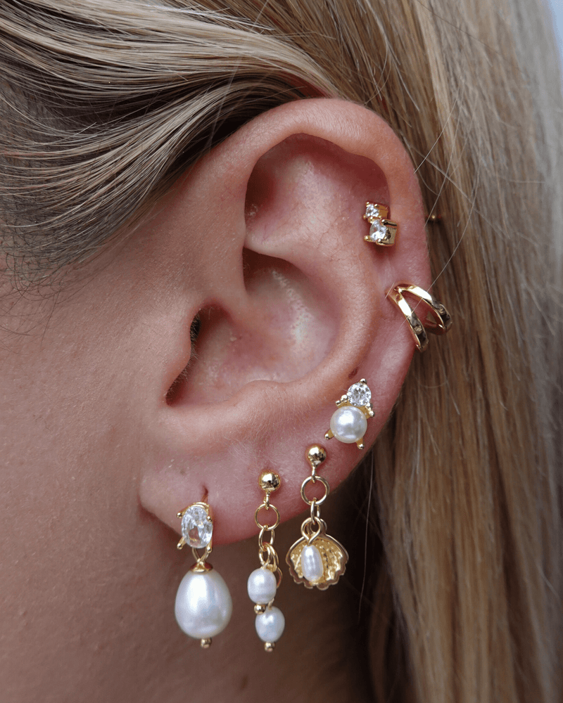 Izoa Millie Earrings Gold Clear Freshwater Pearl