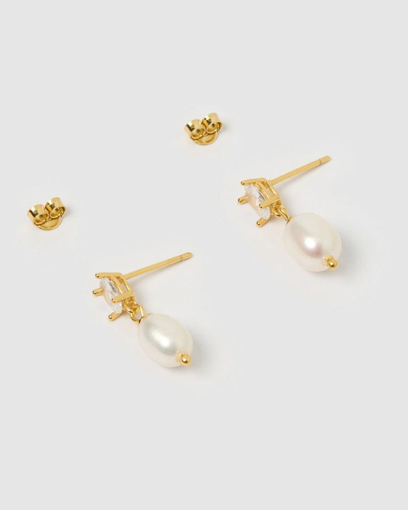 Izoa Millie Earrings Gold Clear Freshwater Pearl