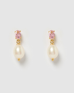 Izoa Millie Earrings Gold Pink Freshwater Pearl