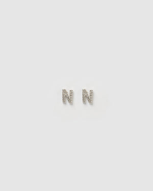 Izoa Alphabet Mini Letter N Stud Earrings Silver