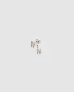 Izoa Alphabet Mini Letter N Stud Earrings Silver