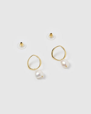 Izoa Mini Pearl Drop Earrings Gold