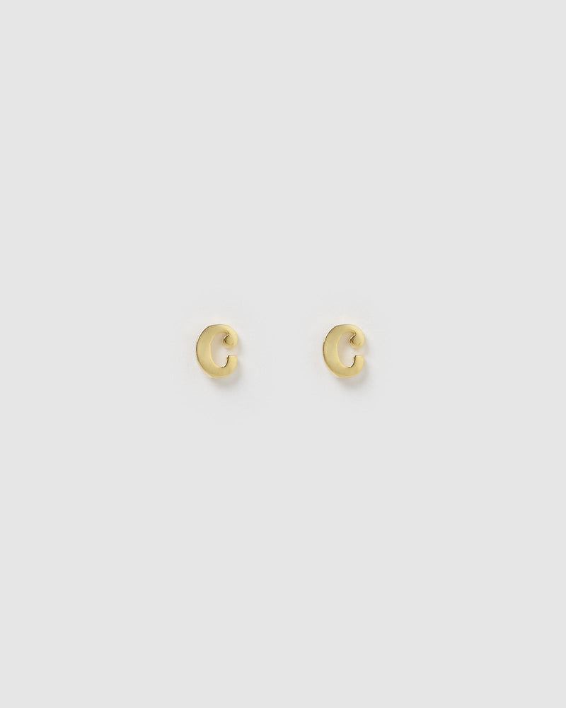 Izoa Little Letter C Stud Earrings Gold