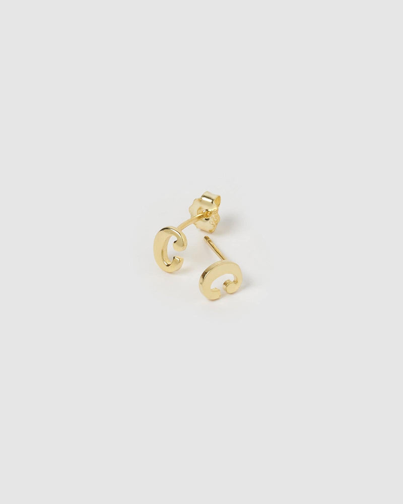 Izoa Little Letter C Stud Earrings Gold