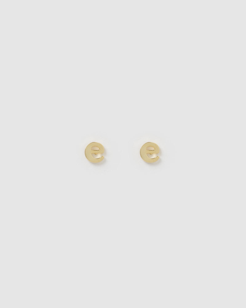 Izoa Little Letter E Stud Earrings Gold