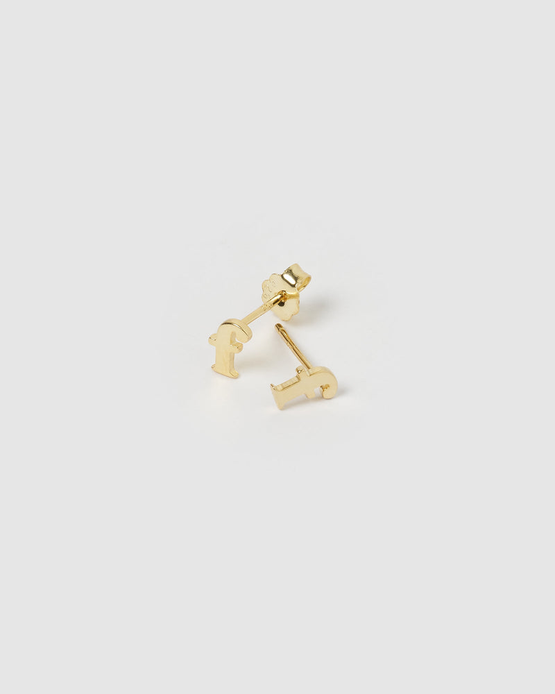 Izoa Little Letter F Stud Earrings Gold