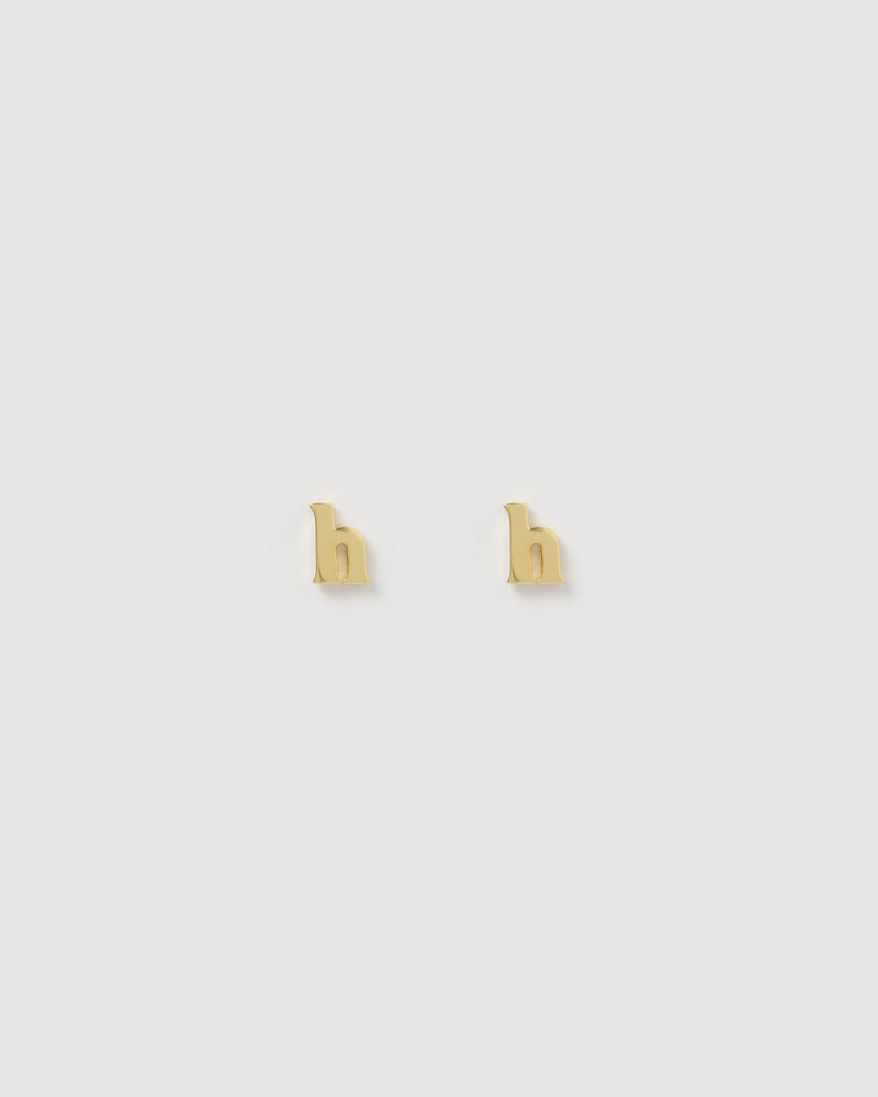 Izoa Little Letter H Stud Earrings Gold