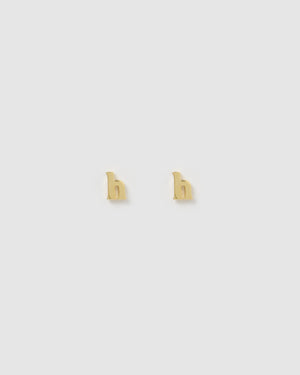 Izoa Little Letter H Stud Earrings Gold