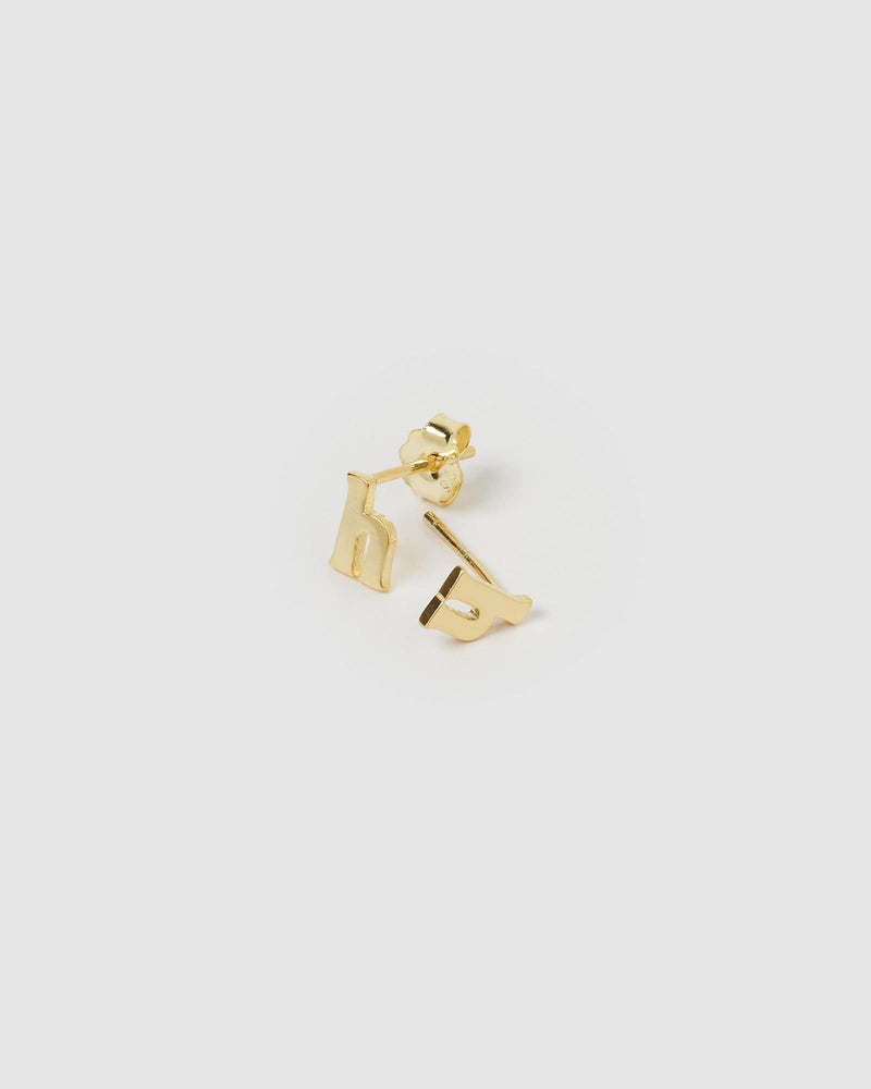 Izoa Little Letter H Stud Earrings Gold