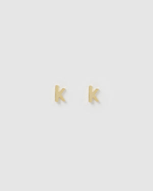 Izoa Little Letter K Stud Earrings Gold