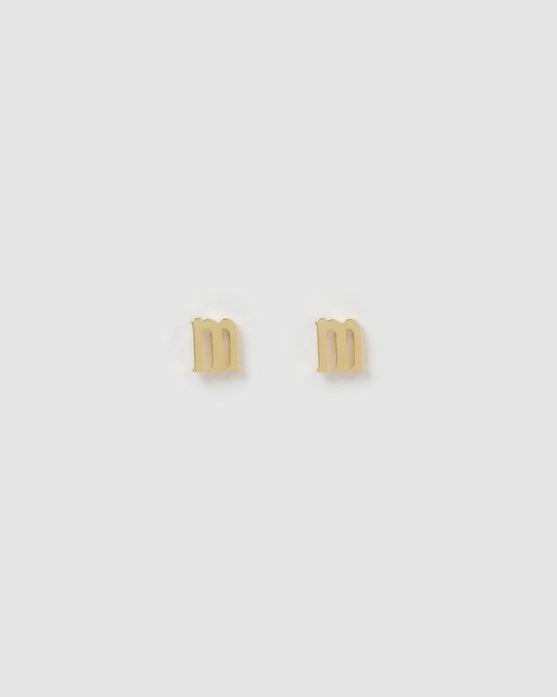 Izoa Little Letter M Stud Earrings Gold