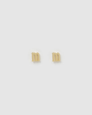 Izoa Little Letter M Stud Earrings Gold