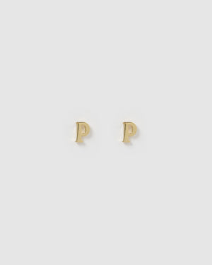 Izoa Little Letter P Stud Earrings Gold