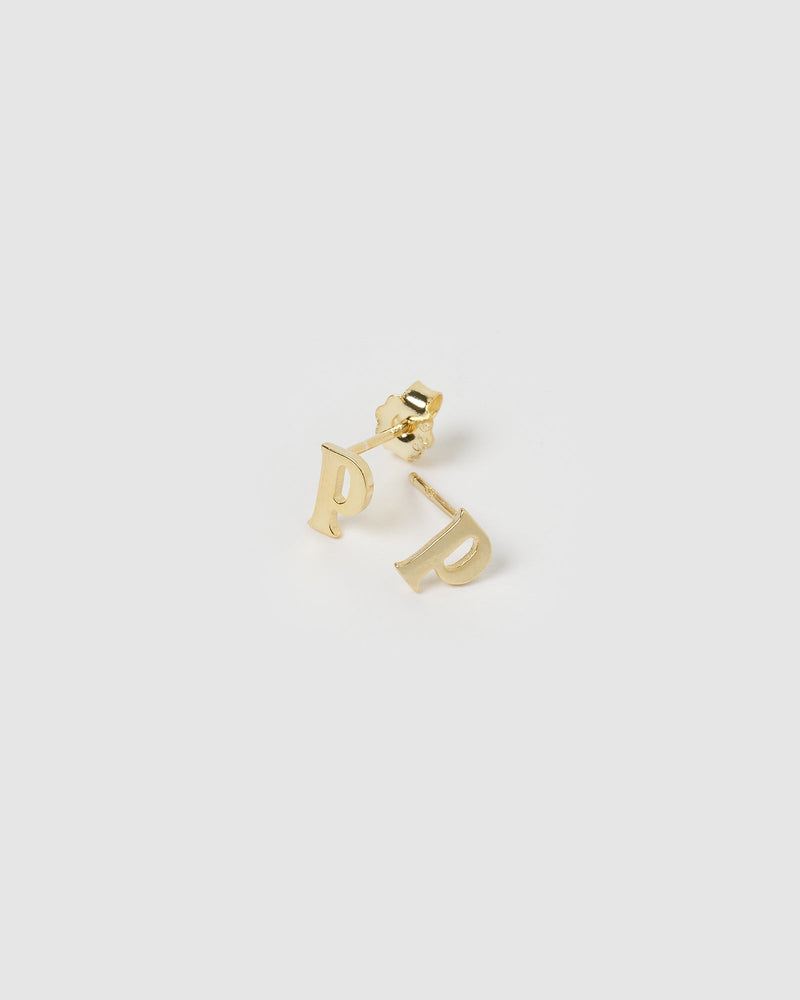 Izoa Little Letter P Stud Earrings Gold