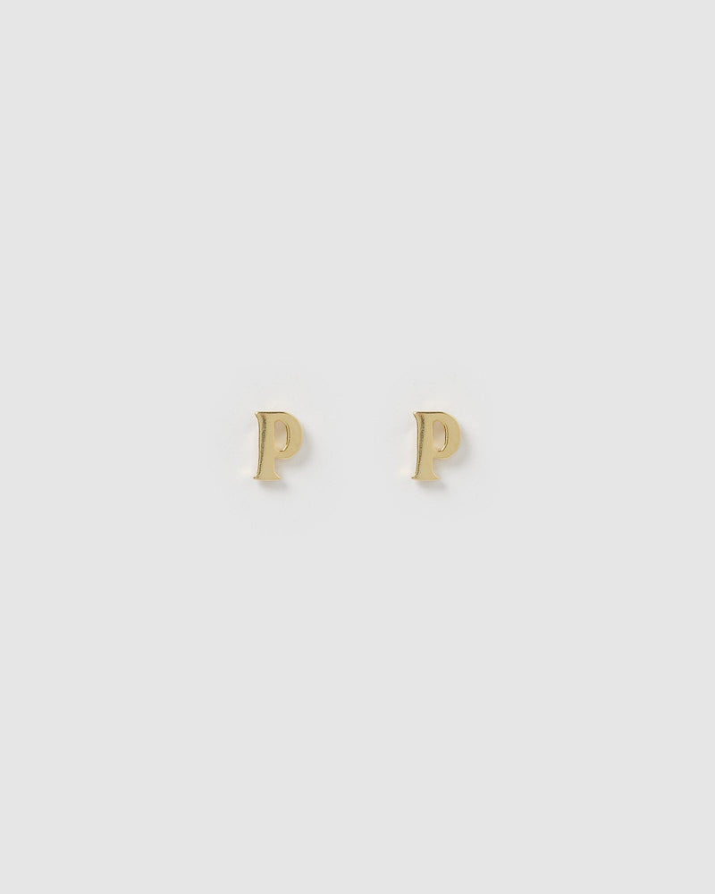 Izoa Little Letter P Stud Earrings Gold