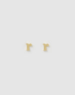 Izoa Little Letter R Stud Earrings Gold