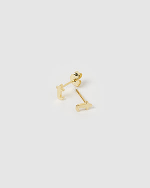 Izoa Little Letter T Stud Earrings Gold