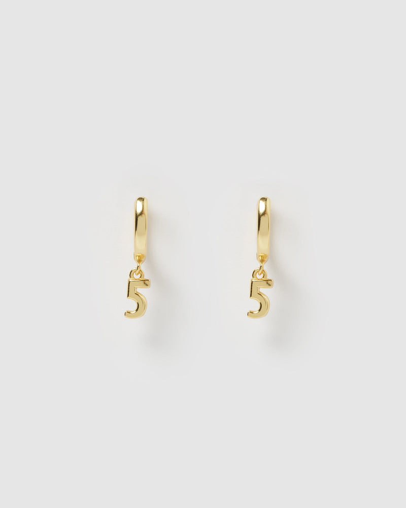 Izoa Number 5 Huggie Earrings Gold